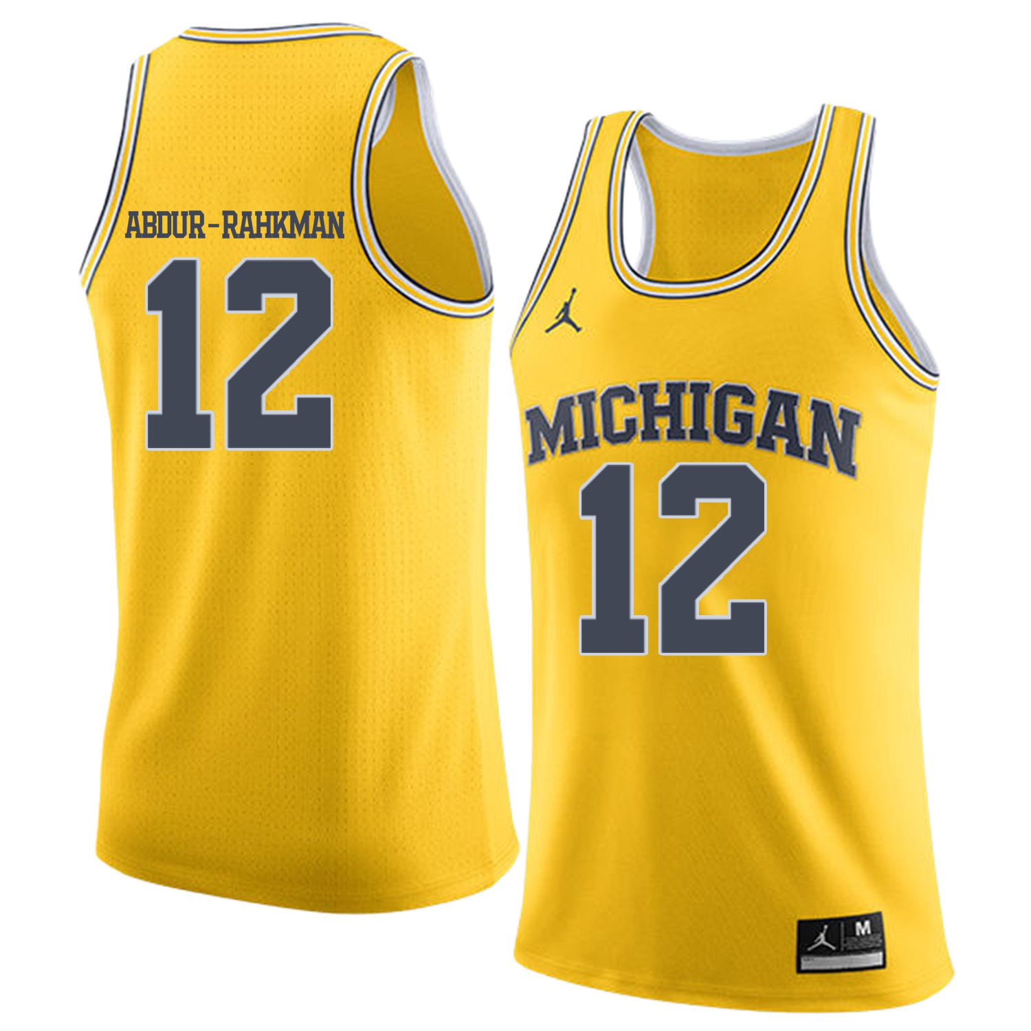 Men Jordan University of Michigan Basketball Yellow 12 Abdur-Rahkman Customized NCAA Jerseys